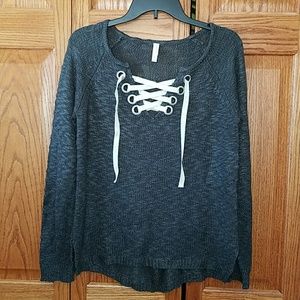 Womens Charcoal Eyelet Sweater